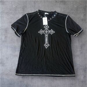 Black Studded Cross Graphic Men's Shirt